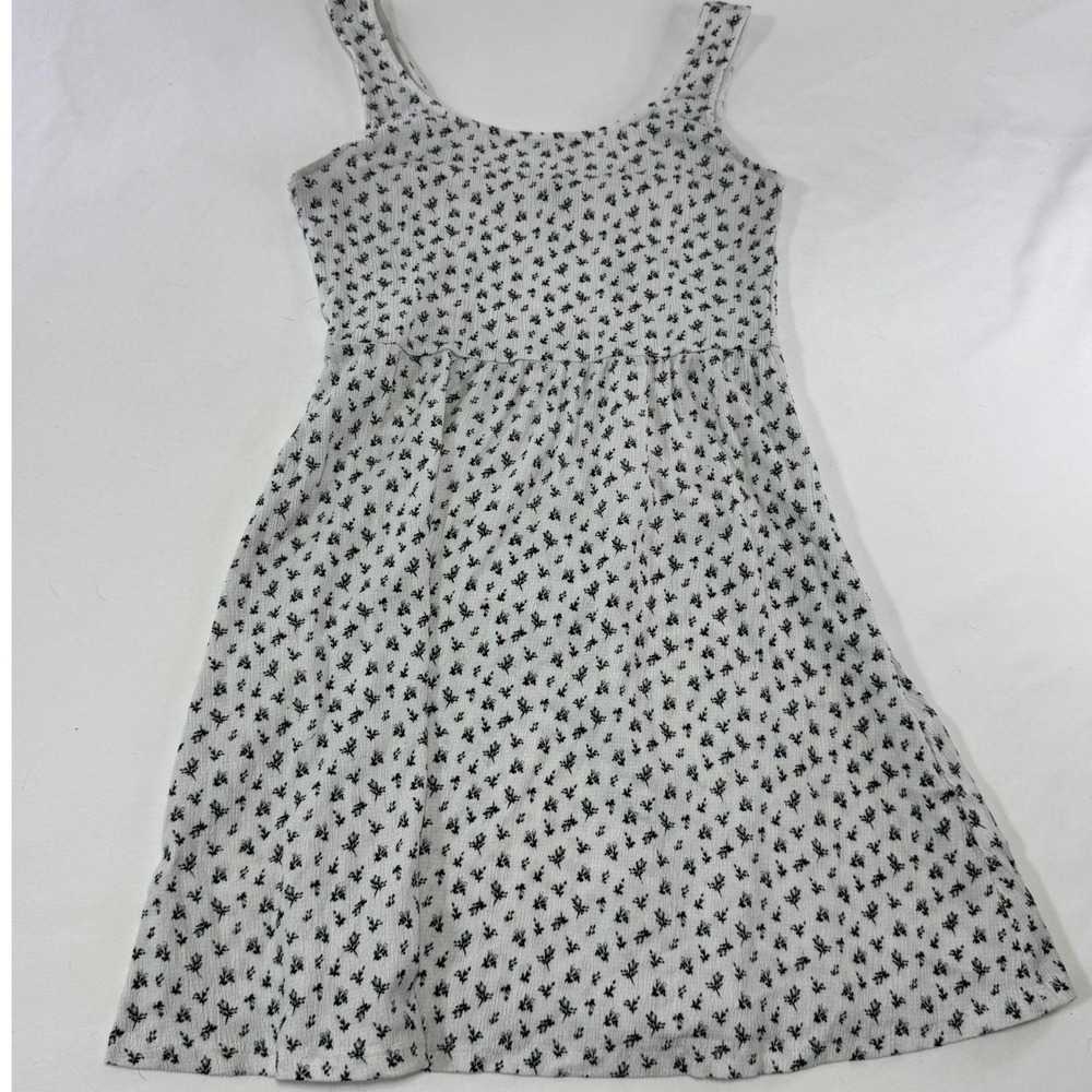H&M Divided Mini Dress Size‎ S White Black Floral Textured Sleeveless Empire